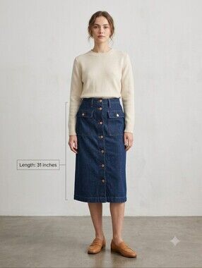 Banana Republic Dark Blue Button-Front Denim Midi Skirt - Size 0